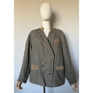 Meindl Double Breasted Linen Suede Trim Octoberfest Jacket Made In Germany Sz 40